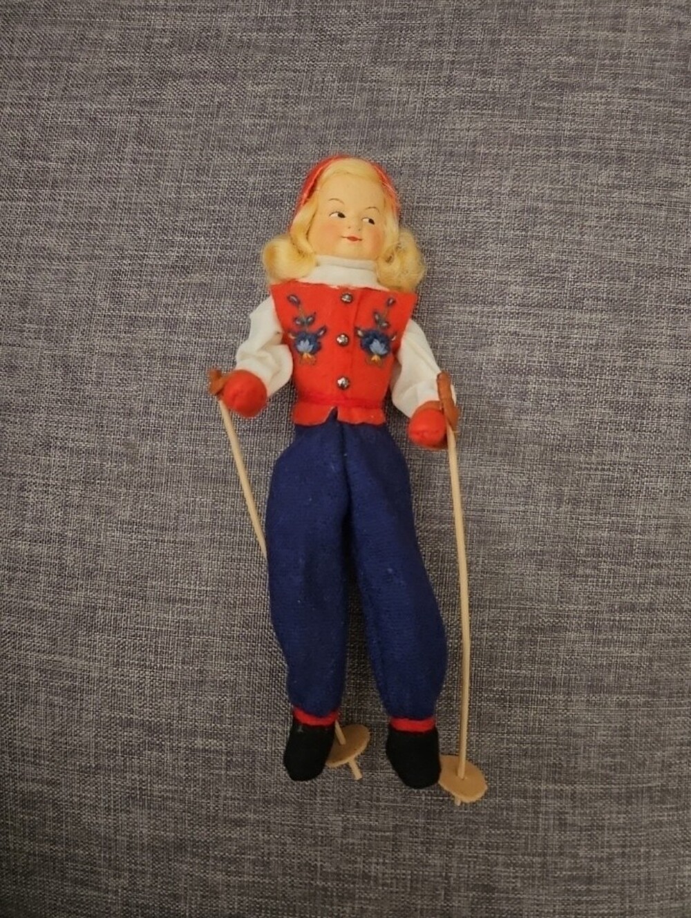 Vintage German 8 Inch Cloth Ski Girl in Ski Costume